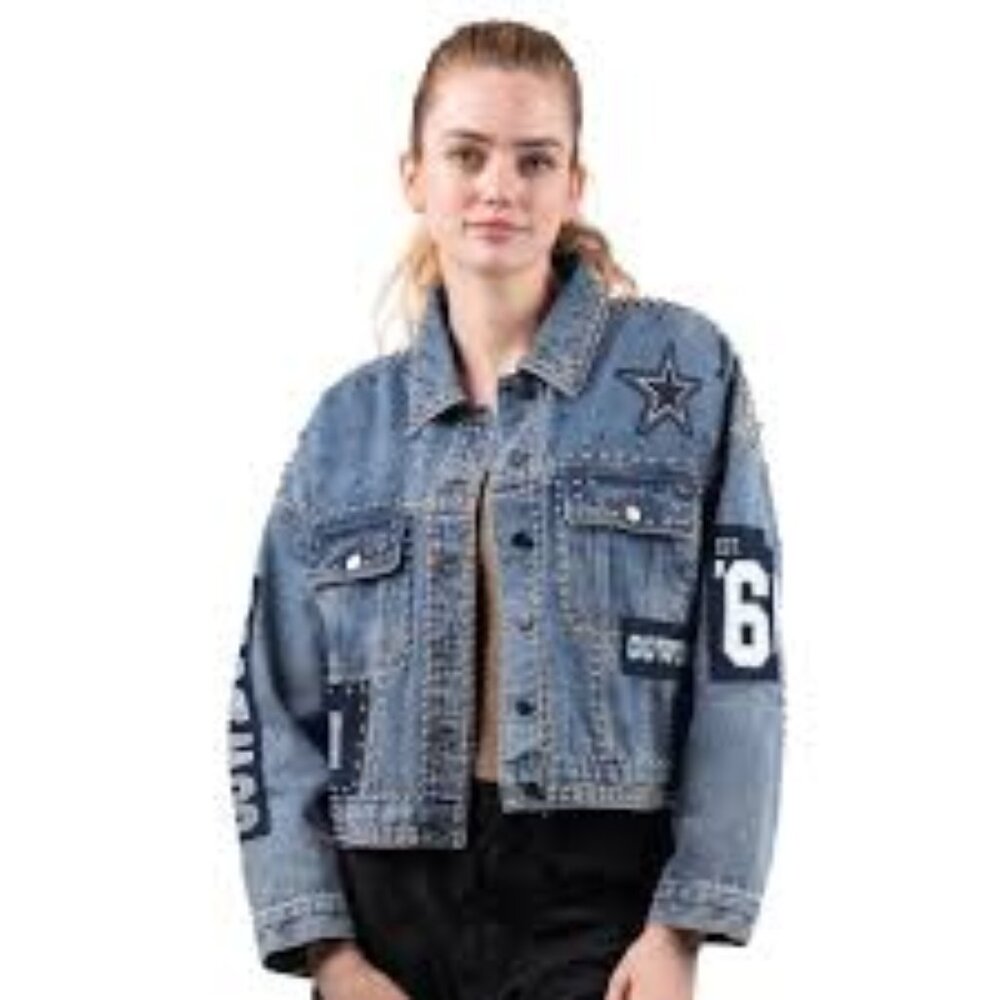 NWT-Officially Licensed NFL Dallas Cowboys G34Her Game Ball Denim Jacket - Picture 2 of 5